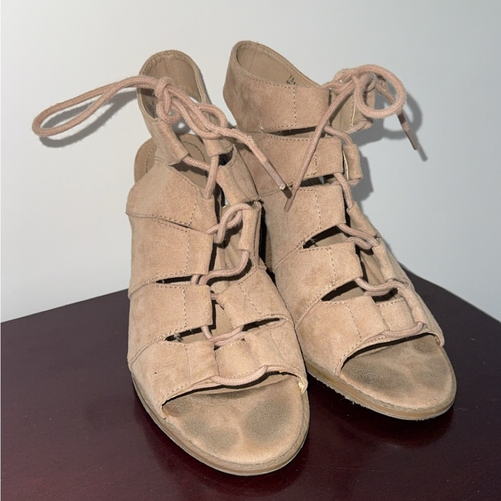 Tan Suede Lace-Up Heel